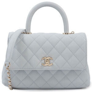 CHANEL 2-way shoulder bag with Coco handle, handbag, leather, ice blue and ch...